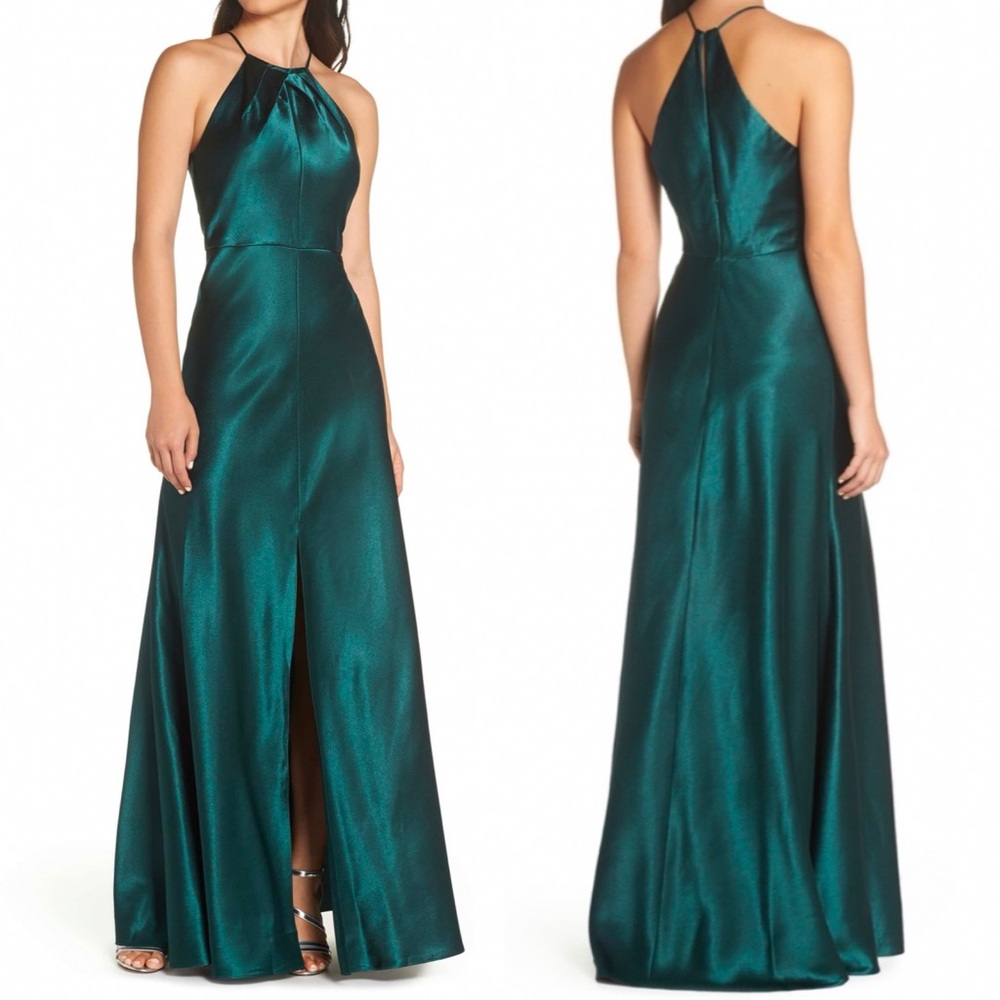 JENNY YOO Cameron Halter Neck Satin Back Gown 10